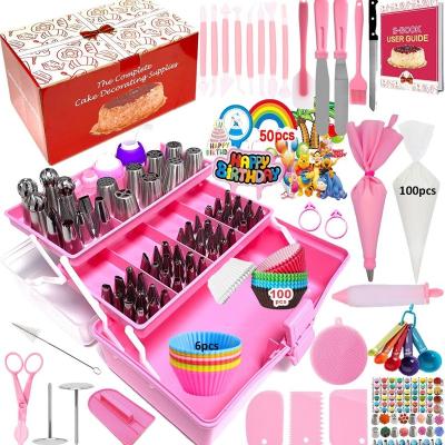 China Stocked Cake Decorating Supplies 359-Piece Piping Bags And Tips Set Cake Decorating Kit With Universal 3-Layer Tool Box With Tray for sale