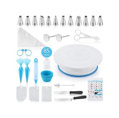 China Viable Cake Decorating Kit 85PCs Cake Decorating Tools With Non Slip Base Cake Turntable For Beginner for sale