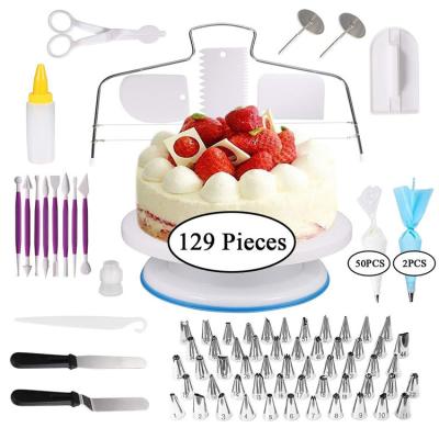 China Sustainable 129 Pcs Cake Turntable Baking Decorating Spout, Cookie Decorating Bag, Cream Spatula for sale