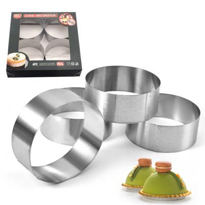 China 4Pcs Viable 4 Inch Stainless Steel Mousse Round Ring DIY Set Cake Baking Mold for sale