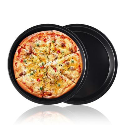 China Sustainable Baking Tools Non-Stick 10 Inch Thickened Carbon Steel Round Pizza Pan Baking Mold Tray Pizza Pan For Household Oven for sale