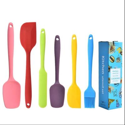 China New Arrival Colorful Stocked Silicone Spatula Set 6 Pieces Silicone Cream Spatula Play Brush Baking Tools For Kids for sale