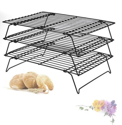 China 16 Inch Sustainable Baking Three-Layer Cooling Rack , Black Nonstick Bread Cooling Rack for sale