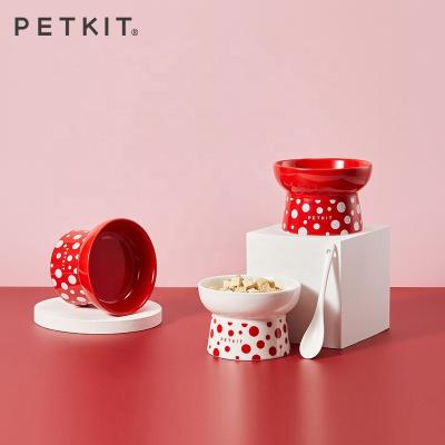 China PETKIT Polka Dot High Base Microwaveable Ceramic Sustainable Pet Bowl For Cat And Small Dog for sale