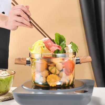 China Food Grade High Sustainable Borosilicate Glass Cooking Soup Pot Heat Resistance Glass Pot With Glass Lid for sale