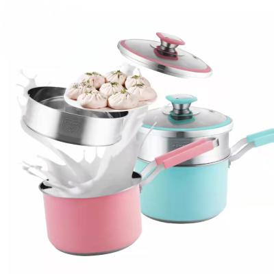 China 18/8 Sustainable Double Boilers 304 Stainless Steel Colored Nonstick Pan With Steam Layer for sale