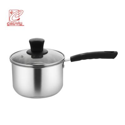 China Cheap Sustainable Price Stainless Steel Mini Cooking Milk Boiling Pot Saucepan With Glass Lid for sale