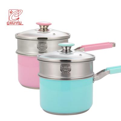 China Sustainable Colorful Multifunctional Stainless Steel 304 Milk Boiling Pan With Glass Lid for sale