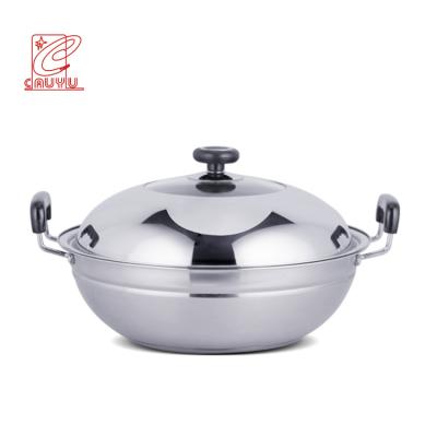 China Sustainable Stainless Steel Wok Pan With Steam Plate 34 / 36cm Frying Pan With Double Handle for sale