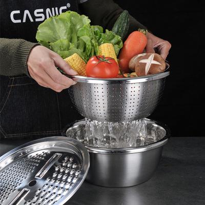 China Viable Kitchenware Strainer Stainless Steel Kitchen Grater Colander Set for sale