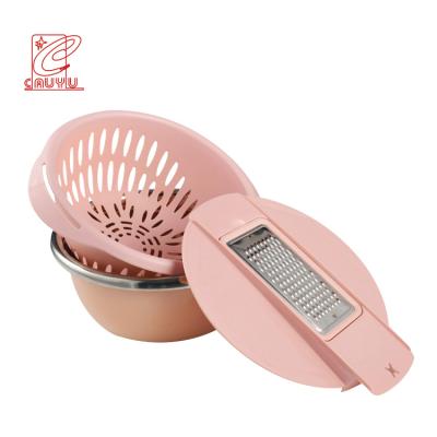 China 3Pcs Multi Function Fruit&Vegetable Grater Set Non-Slip Strainer Mixing Bowl Viable With Grater for sale