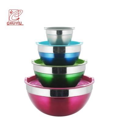 China Sustainable Colorful Salad Serving Bowl Stainless Steel Mixing Bowl Set With Plastic Lid for sale