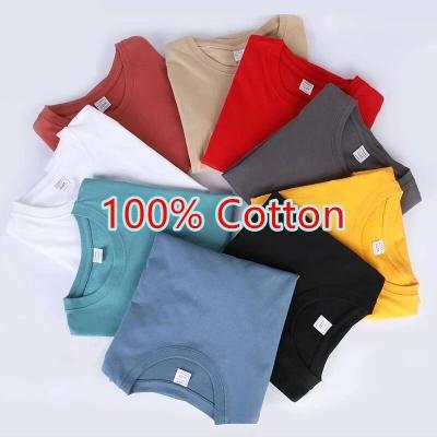 China Wholesale 100% Cotton Solid Color Vintage Sleeve T-shirt Men's Anti-Wrinkle Camisetas Camisetas Loose Short Sleeve for sale