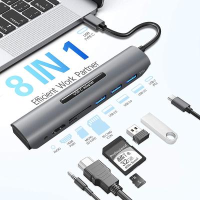 China High Speed ​​USB3.0 5Gbps 8 in 1 Type C USB Hub with Port Gigabit Ethernet 8 USB C Dock Adapter for MacBook Pro Air Laptops USB 3.0 Hub for sale