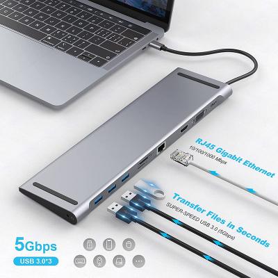 China Hot Selling High Speed ​​USB3.0 5Gbps 10 in 1 Multiport USB 3.0 to 10 Ports USB 3.0 Aluminum Alloy HUB Adapter for Transfer Data Type C HUB Adapter for sale