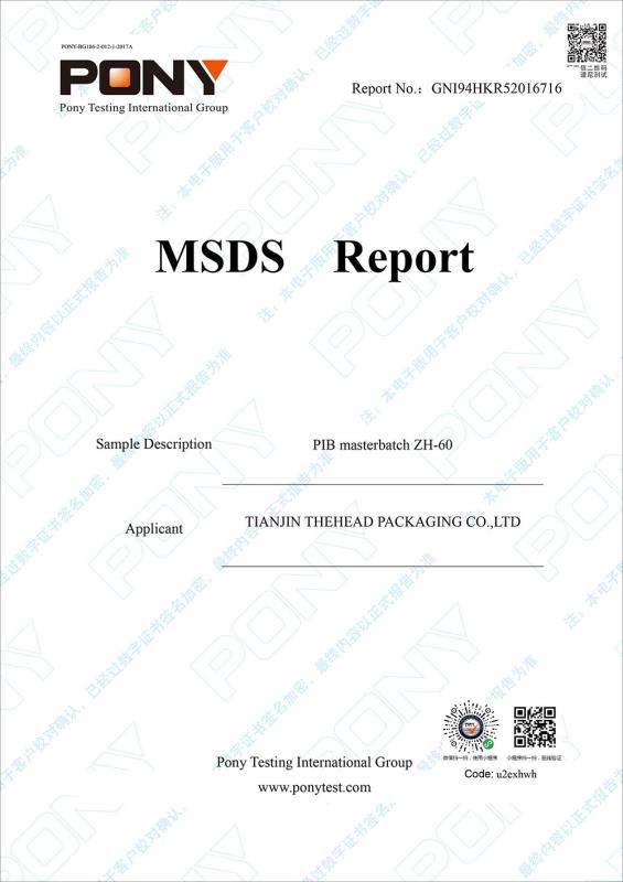 MSDS Report - Tianjin Thehead Packing Co.,Ltd