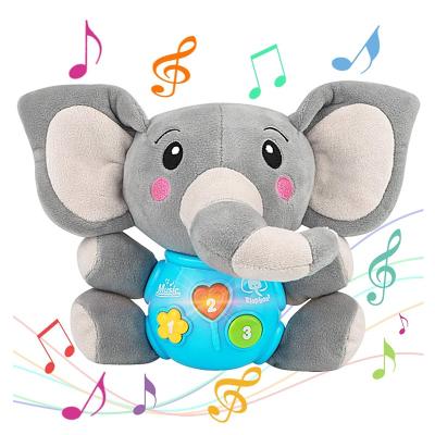 China Small Baby Montessori Cloth Baby Elephant Plush Toys Musical Soft Animal Teething Toys for sale