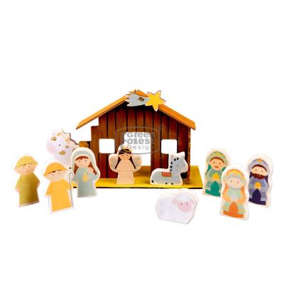 China Plywood Customized Fun Christmas Nativity Scene Cheap Christmas Gift For Kids With DIY Christmas Toy for sale