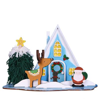 China Educational Toy Play Set With DIY Plywood Toy Children's Gift Puzzle House Christmas Painting Educational Toy for sale