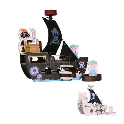 China Plywood Baby Toys Build And Paint Wooden Assembly Toy DIY Wooden Pirate Ship Toy for sale