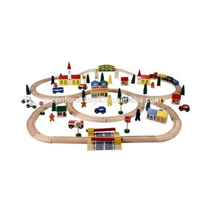 China HO Wooden Railway Track Train Sets First Learning Hangzhou OEM Super Wooden Train Set Wooden Train Set With Accessories Toys For Babies for sale