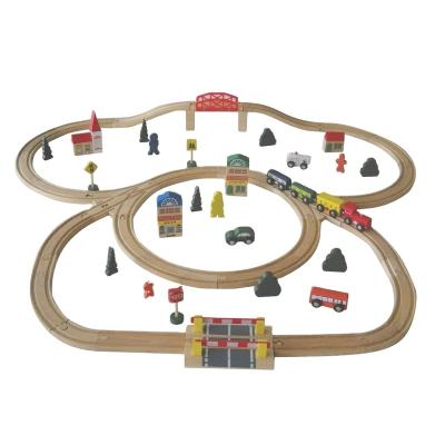 China Top Selling Wooden Beech Wood Certified Kids Train Wooden Toys 70 Pcs Train Set for sale