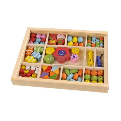 China Pine Wood Wooden Thread Beads Lacing Toys Wooden Bead Set for sale