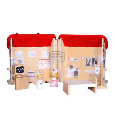 China Plywood Mini Wooden Hospital Play Set Foldable Bedroom Stage Wooden Game For Kids Competitive Price With Toy Hospital for sale