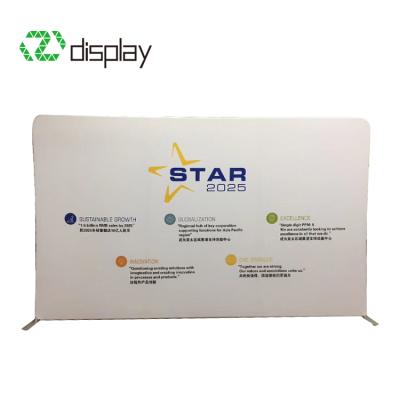 China Cheap Creative Trade Show Vertical Curved Backwall Tension Fabric Backdrop Frame Display Banner Printing Stand And Exhibits for sale