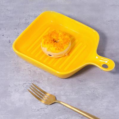 China Sustainable Wholesale New Product Customized Serving Party Plates Dessert Dish Household Ceramic Yellow Disc For Daily Use for sale