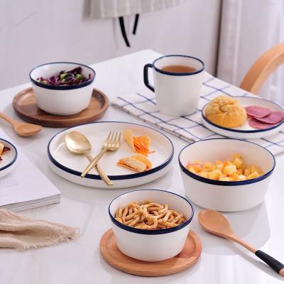 China Sustainable Household Dish Dishes Ceramic Dinnerware Sets Rice Soup Noodle Bowl Porcelain Dinnerware Sets Luxury Dinnerware 2021 for sale