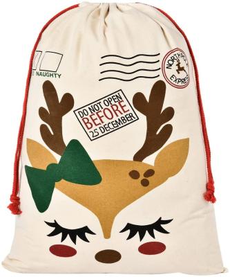 China Recyclable Christmas Bag With Drawstring Personalize Cotton Canvas Great Gift Bag For Kids Party Decoration for sale