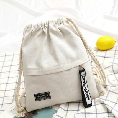 China Recyclable Canvas School Bag Shoulder Drawstring Backpack Double Drawstring Pocket Portable Casual Women Men Travel Backpack for sale