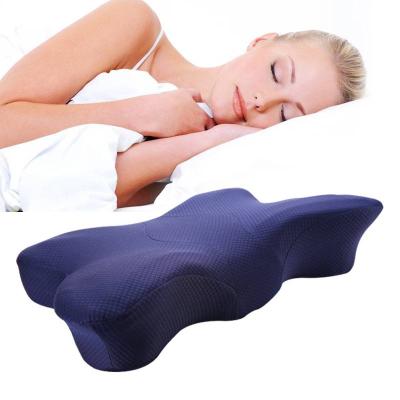 China Custom Anti-Static Wedge Cutout Sleep Bed Orthopedic Velvet Butterfly Shaped Memory Foam Cervical Pillow Pillows Side Sleeper Anti Snore for sale