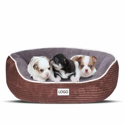 China Luxury Breathable Waterproof Ultra Soft Rectangle Dog Bed Fabric Corduroy Pet Bed Washable Dog Bed for sale