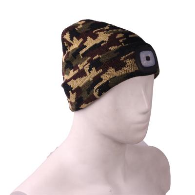 China COMMON Outdoor Activities 100% Acrylic Warm Cute Camouflage Led Adjustable Knitting Winter Beanie Hat for sale