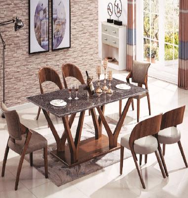 China Rectangle Luxury Furniture, Elegant Dining Table, Beige and Brown, Rectangle, 6 Chair for sale