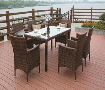 China Modern Outdoor 6 Seater Rectangle Table Set, Garden Dining, Rattan Patio Furniture for sale