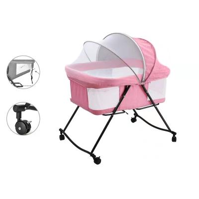 China Contemporary Pink Foldable Baby Crib, Newborn Cribs, Toddler Cribs with Mosquito Net for sale