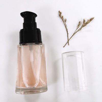 China Personal Care Wholesale Cosmetic Packaging 15ml 20ml 30ml 40ml Square Serum Lotion Foundation Glass Clear Empty Bottle With Pump for sale