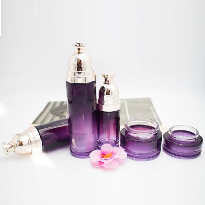 China Personal Luxury Glass Purple Cosmetics Packaging 20g 30g 50g 30ml 50ml 100ml Skin Care Packaging Container Bottles And Jars Set for sale