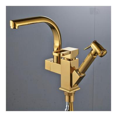 China New Electric Faucets Gold Faucet Mixer Kitchen Luxury Titanium Copper Faucet Pull Out for sale