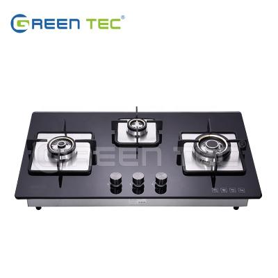 China Best hotel black tempered glass cooktop 3 flame burners gas stove for sale/built in gas hob for sale