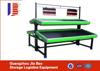 China Green Durable Metallic 2 Tier Fruit And Vegetable Rack Display For Supermarket for sale