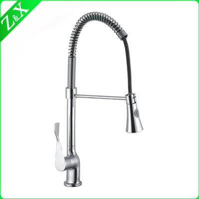 China Contemporary Brushed Nickel Spring Kitchen Faucet Swivel Spout Single Handle Mixer Tap for sale