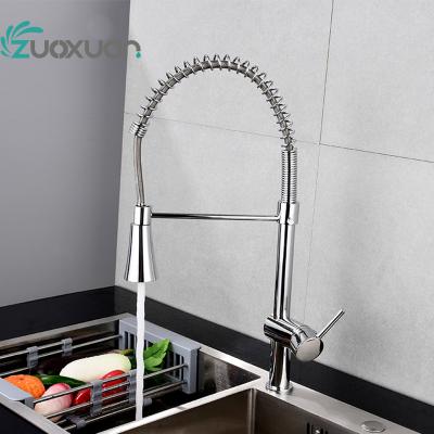 China Thermostatic Faucets Kitchen Sink Chrome Handle Mixer Tap Single Swivel Pull Out Spray Faucet for sale