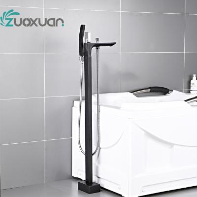 China Without Slide Bar Free Standing Clawfoot Tub Filler Faucet Hand Shower Floor Mount Bathroom Faucet for sale