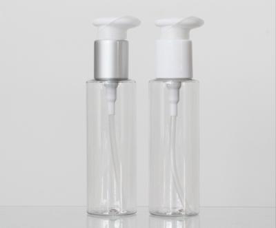 China 24mm Neck Size Plastic PET Round 100ml Cosmetic Bottle With Pump Or Screw Cap for sale