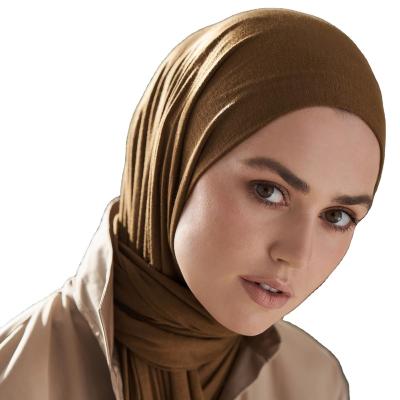 China Soft Touch Feeling Iman fashion Khimar hijab Factory higher quality Stretchy Cotton Plain Knit Scarf Dubai Hot Sellers Bronze Chestnut color for sale