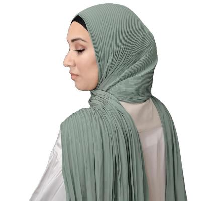 China Soft Touch Feeling IMAN custom logo Sage Pleated Gradient Chiffon Hijabs Hot sell in Malaysia Wholesale Fashion Muslim Shawl Scarf Hijab Women for sale